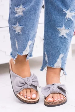 Best Boto Damskie Szare Klapki Na Korku Kokarda Dominica