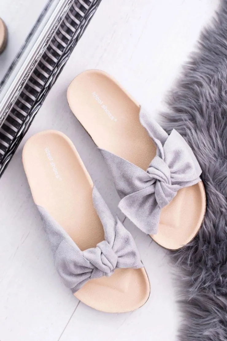 Best Boto Damskie Szare Klapki Na Korku Kokarda Dominica