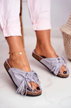 Boto Klapki Korkowe|Klapki Damskie Klasyczne*Damskie Szare Klapki Na Korku Frędzle Marina