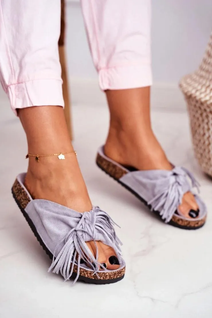 Boto Klapki Korkowe|Klapki Damskie Klasyczne*Damskie Szare Klapki Na Korku Frędzle Marina