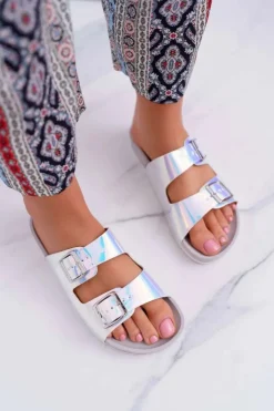 Discount Boto Damskie Szare Profilowane Klapki Opalizujące Astramos