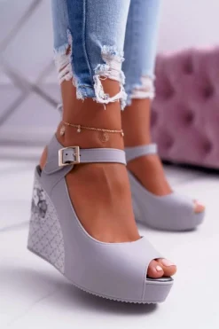 Damskie Boto Damskie Szare Sandały Na Koturnie Nemesis