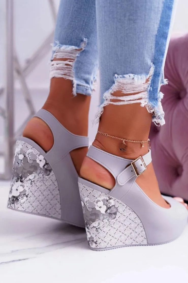 Damskie Boto Damskie Szare Sandały Na Koturnie Nemesis