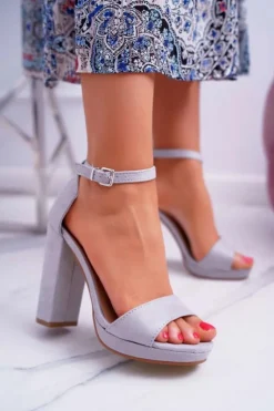 Damskie Boto Damskie Szare Sandały Na Słupku Platforma Debora