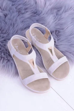 Damskie buty S.Barski Sandały Płaskie*Damskie Szare Sandały z Elastyczną Gumką Riben