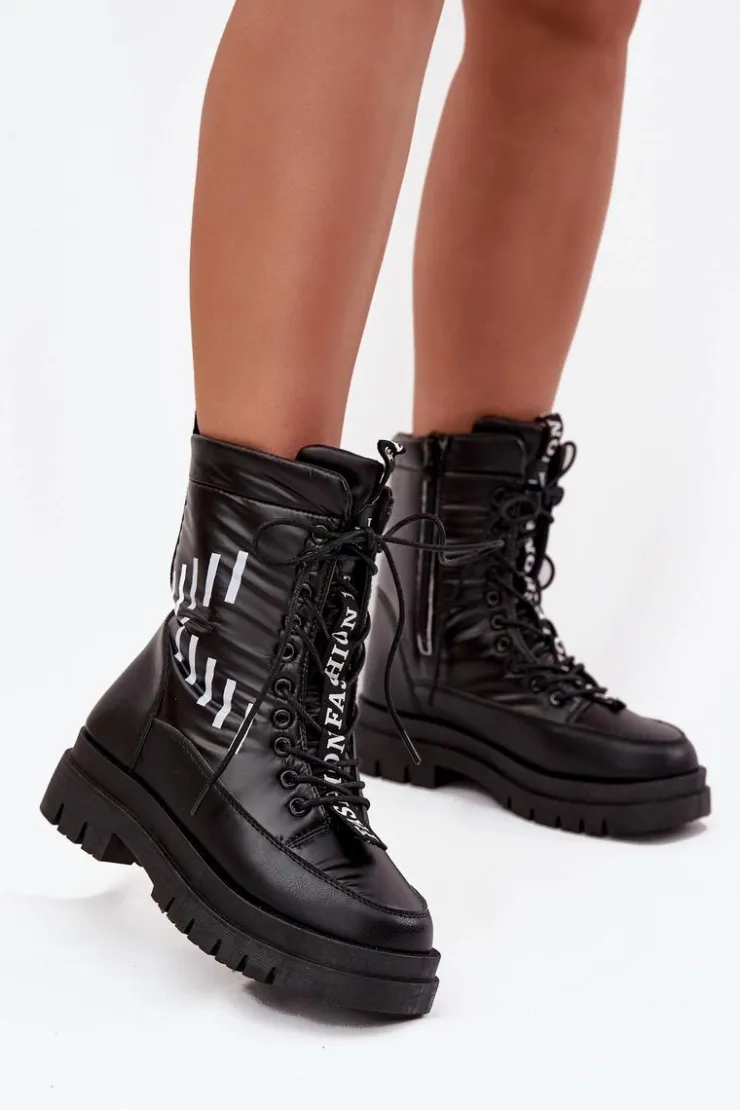 Buty damskie Vinceza Śniegowce Damskie|Damskie Trapery*Damskie Sznurowane Botki Śniegowce Vinceza 23-34586 Czarne Czarny