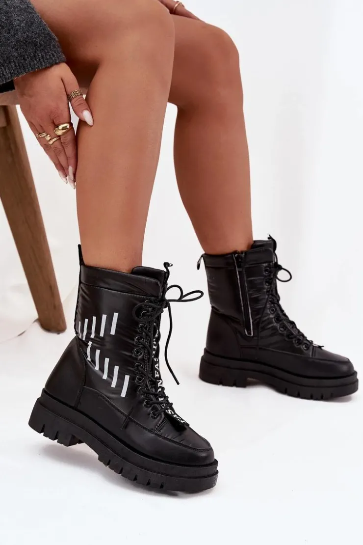 Buty damskie Vinceza Śniegowce Damskie|Damskie Trapery*Damskie Sznurowane Botki Śniegowce Vinceza 23-34586 Czarne Czarny