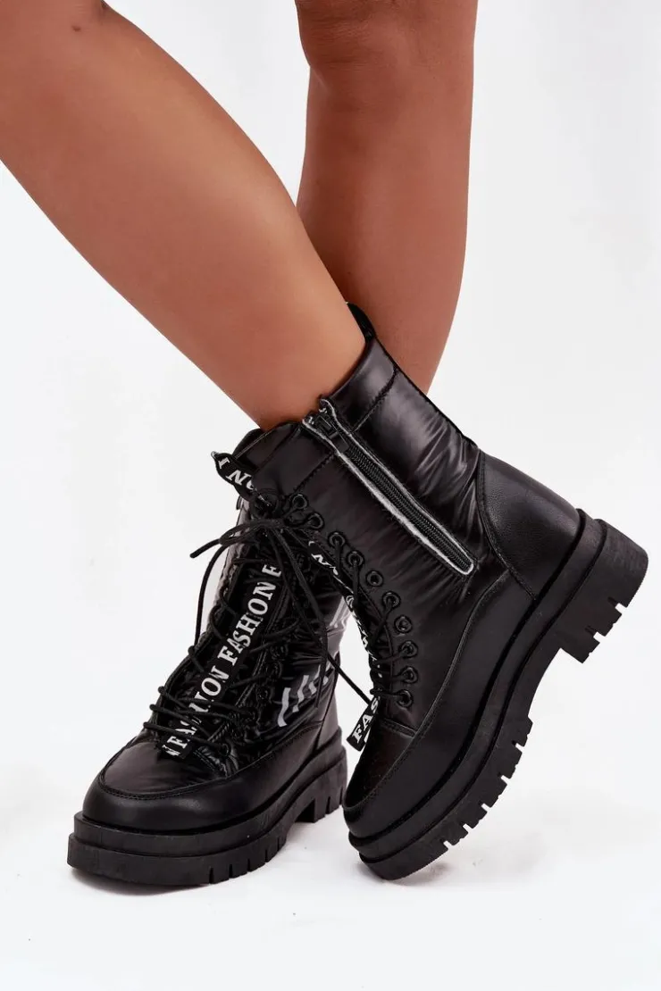 Buty damskie Vinceza Śniegowce Damskie|Damskie Trapery*Damskie Sznurowane Botki Śniegowce Vinceza 23-34586 Czarne Czarny