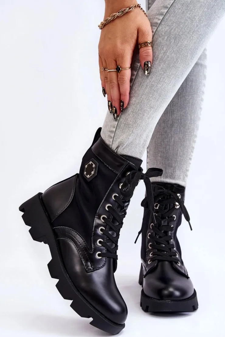 Online Boto Damskie Sznurowane Botki Trapery Z Ociepleniem Czarne Nomi