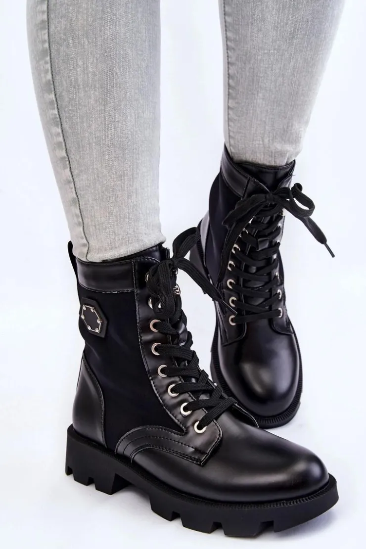 Online Boto Damskie Sznurowane Botki Trapery Z Ociepleniem Czarne Nomi