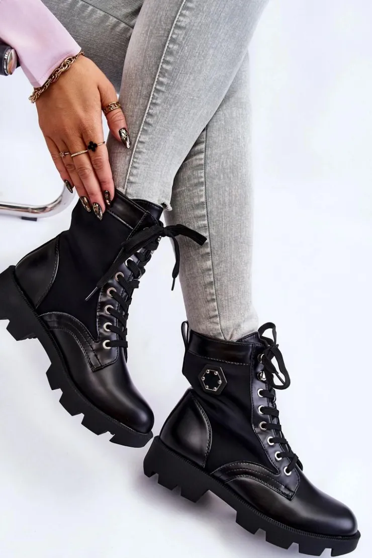 Online Boto Damskie Sznurowane Botki Trapery Z Ociepleniem Czarne Nomi