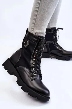 Online Boto Damskie Sznurowane Botki Trapery Z Ociepleniem Czarne Nomi