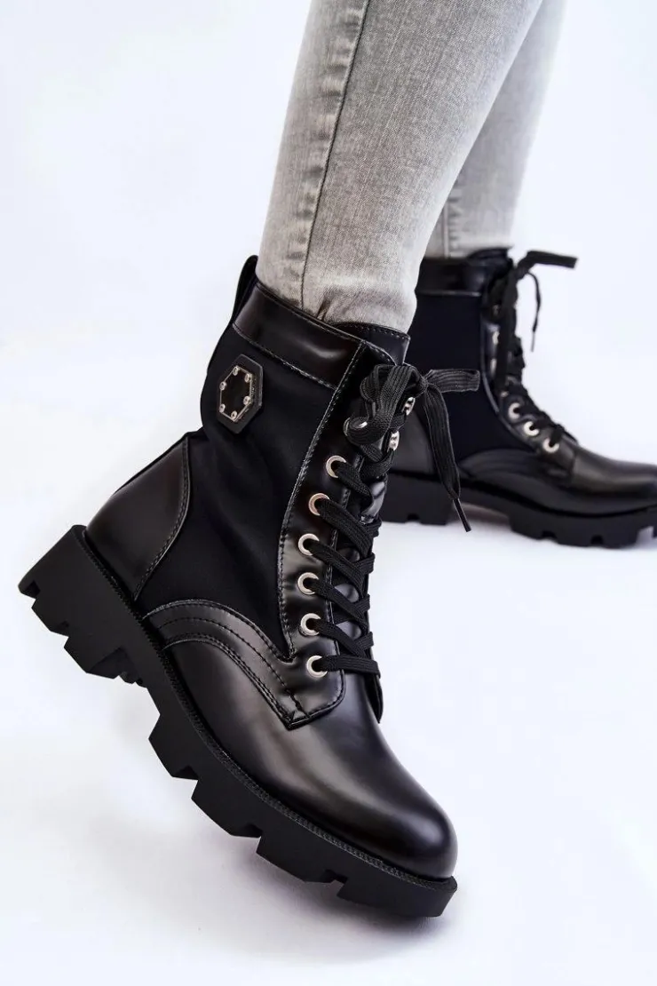 Online Boto Damskie Sznurowane Botki Trapery Z Ociepleniem Czarne Nomi