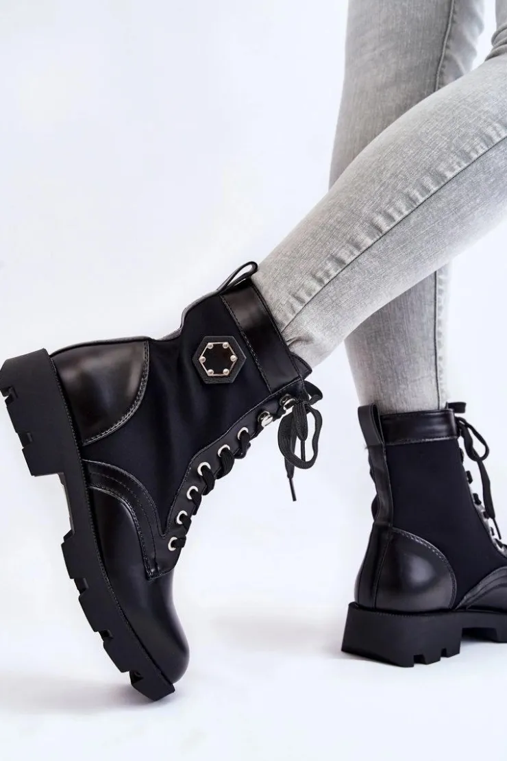 Online Boto Damskie Sznurowane Botki Trapery Z Ociepleniem Czarne Nomi