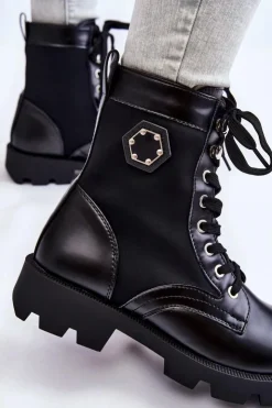 Online Boto Damskie Sznurowane Botki Trapery Z Ociepleniem Czarne Nomi