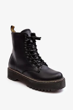 Boto Damskie Trapery|Botki Sznurowane*Damskie Sznurowane Botki Trapery Czarne Maddis