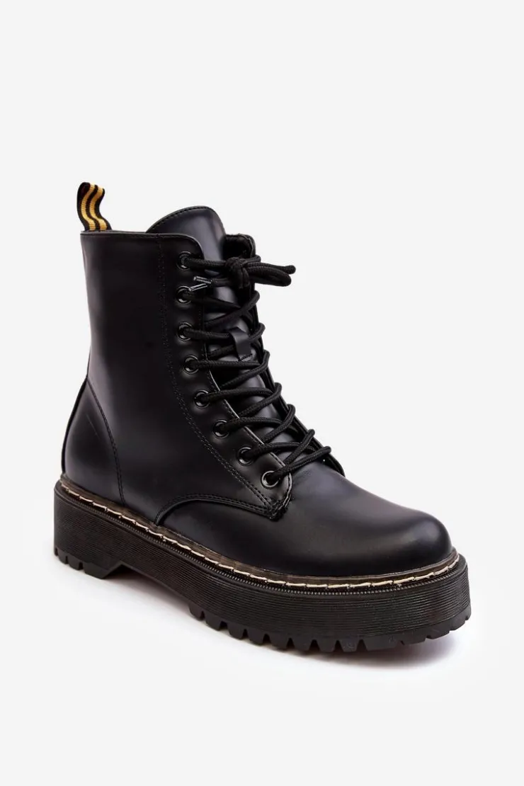 Boto Damskie Trapery|Botki Sznurowane*Damskie Sznurowane Botki Trapery Czarne Maddis