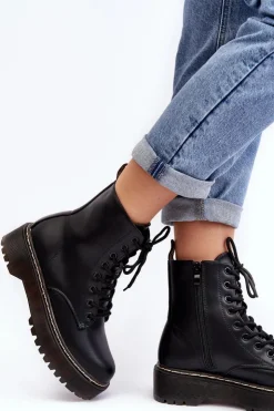 Boto Damskie Trapery|Botki Sznurowane*Damskie Sznurowane Botki Trapery Czarne Maddis