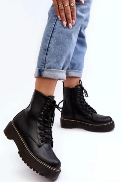 Boto Damskie Trapery|Botki Sznurowane*Damskie Sznurowane Botki Trapery Czarne Maddis
