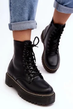 Boto Damskie Trapery|Botki Sznurowane*Damskie Sznurowane Botki Trapery Czarne Maddis