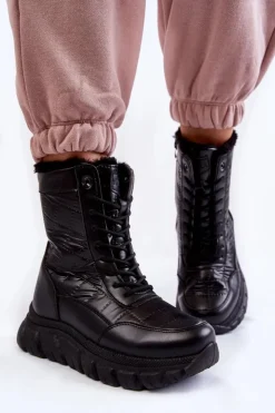 Damskie Buty damskie Vinceza Damskie Sznurowane Botki Śniegowce Na Platformie Czarne Anubi