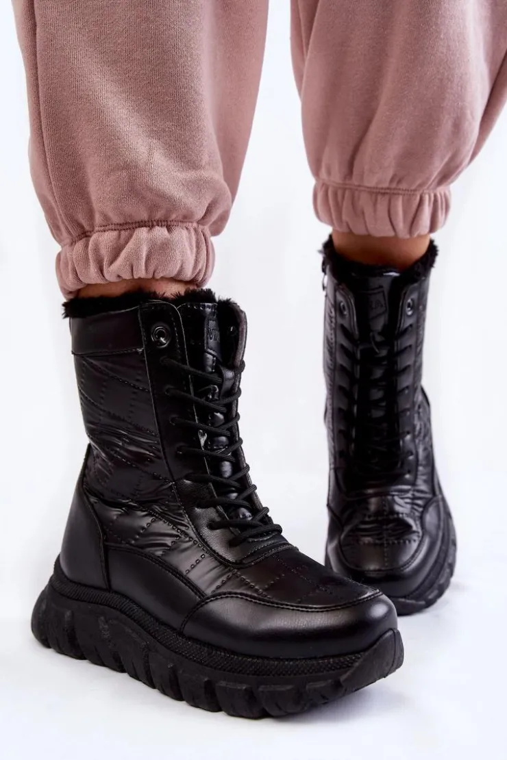 Damskie Buty damskie Vinceza Damskie Sznurowane Botki Śniegowce Na Platformie Czarne Anubi