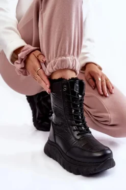 Damskie Buty damskie Vinceza Damskie Sznurowane Botki Śniegowce Na Platformie Czarne Anubi