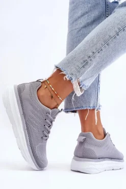 Best Boto Damskie Sznurowane Buty Sportowe Szare Lavarone