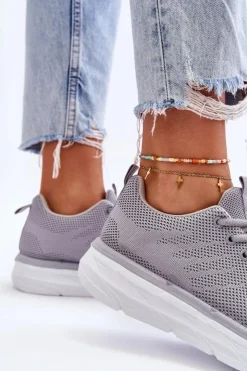Best Boto Damskie Sznurowane Buty Sportowe Szare Lavarone