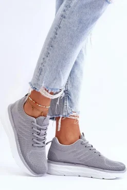 Best Boto Damskie Sznurowane Buty Sportowe Szare Lavarone
