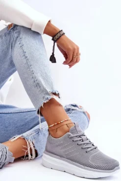 Best Boto Damskie Sznurowane Buty Sportowe Szare Lavarone