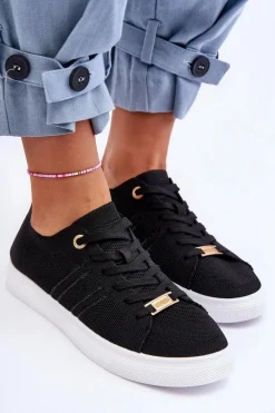 Discount Boto Damskie Sznurowane Trampki Czarne Etna Czarny