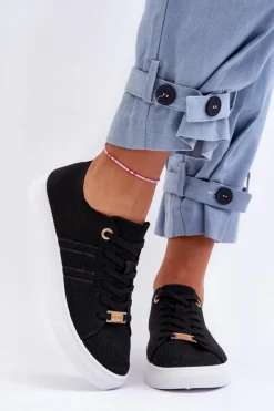 Discount Boto Damskie Sznurowane Trampki Czarne Etna Czarny