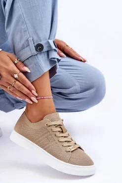 Outlet Boto Damskie Sznurowane Trampki Beżowe Etna