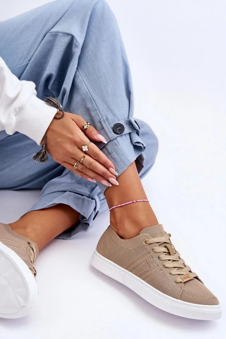 Outlet Boto Damskie Sznurowane Trampki Beżowe Etna