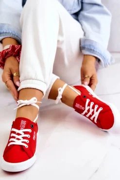 Big Star Shoes Trampki Damskie Big Star|Trampki Damskie Niskie*Damskie Tenisówki BIG STAR HH274061 Czerwone