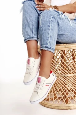 Big Star Shoes Trampki Damskie Big Star|Trampki Damskie Niskie*Damskie Tenisówki BIG STAR DD274892 Biało-Czerwone