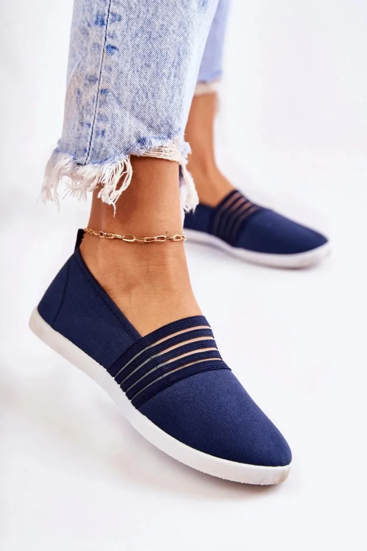 Damskie Damskie buty S.Barski Damskie Tenisówki Materiałowe Slip-On Granatowe Lilis