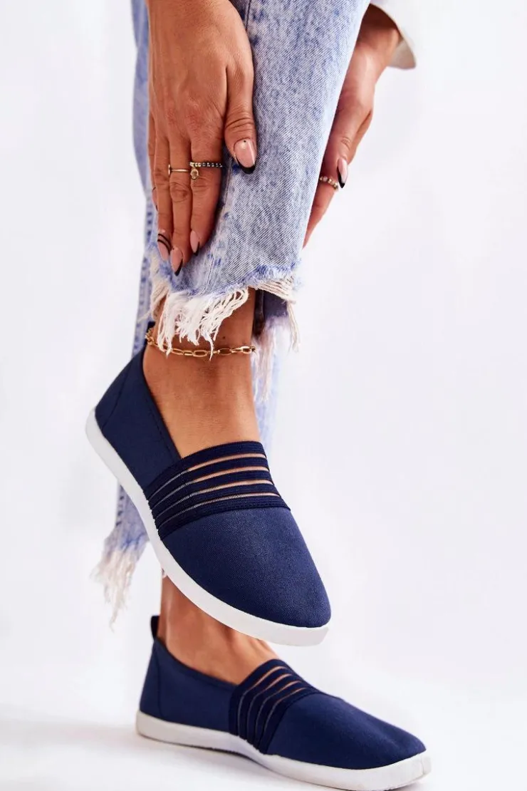 Damskie Damskie buty S.Barski Damskie Tenisówki Materiałowe Slip-On Granatowe Lilis