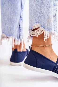 Damskie Damskie buty S.Barski Damskie Tenisówki Materiałowe Slip-On Granatowe Lilis