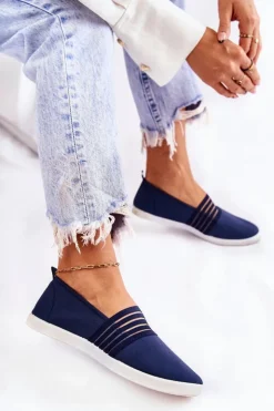 Damskie Damskie buty S.Barski Damskie Tenisówki Materiałowe Slip-On Granatowe Lilis
