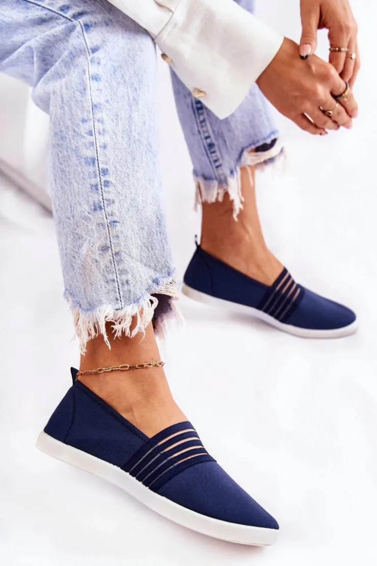Damskie Damskie buty S.Barski Damskie Tenisówki Materiałowe Slip-On Granatowe Lilis