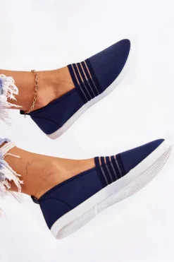 Damskie Damskie buty S.Barski Damskie Tenisówki Materiałowe Slip-On Granatowe Lilis