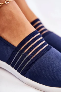 Damskie Damskie buty S.Barski Damskie Tenisówki Materiałowe Slip-On Granatowe Lilis