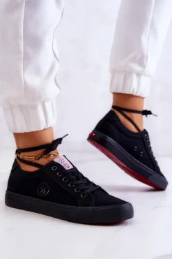 Cross Jeans Trampki Damskie Cross Jeans|Trampki Damskie Niskie*Damskie Tenisówki Materiałowe JJ2R4049C Czarne