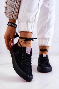 Cross Jeans Trampki Damskie Cross Jeans|Trampki Damskie Niskie*Damskie Tenisówki Materiałowe JJ2R4049C Czarne
