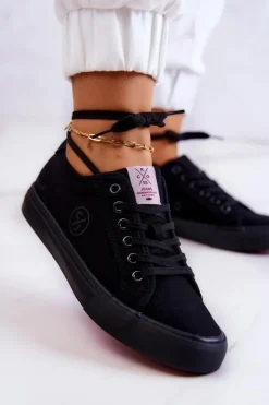Cross Jeans Trampki Damskie Cross Jeans|Trampki Damskie Niskie*Damskie Tenisówki Materiałowe JJ2R4049C Czarne