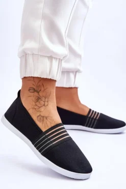 Clearance Damskie buty S.Barski Damskie Tenisówki Materiałowe Slip-On Czarne Lilis