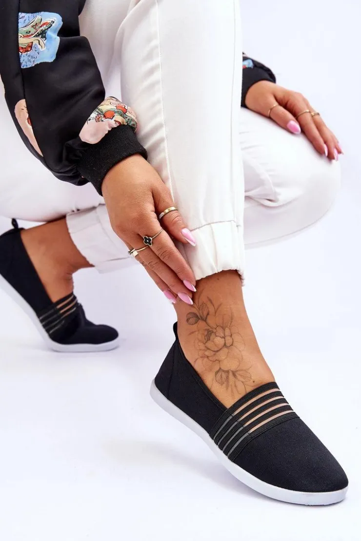 Clearance Damskie buty S.Barski Damskie Tenisówki Materiałowe Slip-On Czarne Lilis