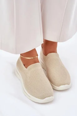 New Evento Damskie Tenisówki Materiałowe Wsuwane Beżowe Adiora